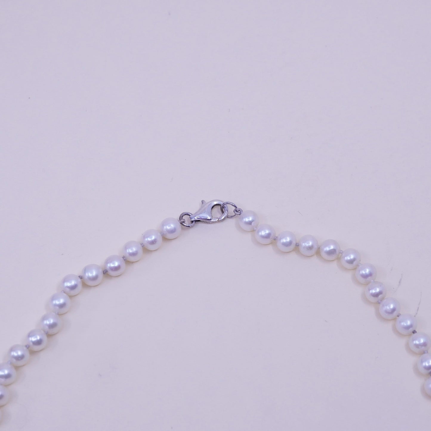 18”, Vintage freshwater pearl beads necklace chain sterling 925 silver clasp