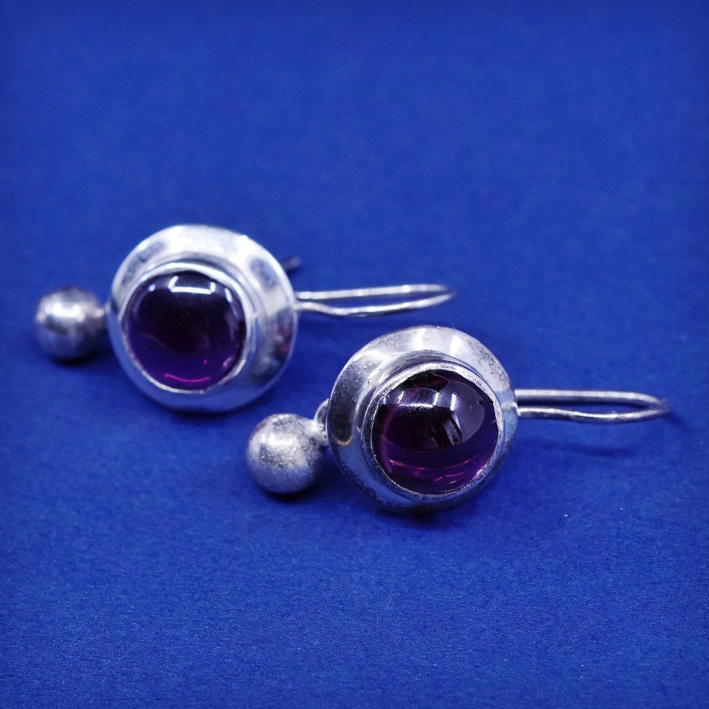 Vintage sterling 925 silver handmade earrings with garnet and beads
