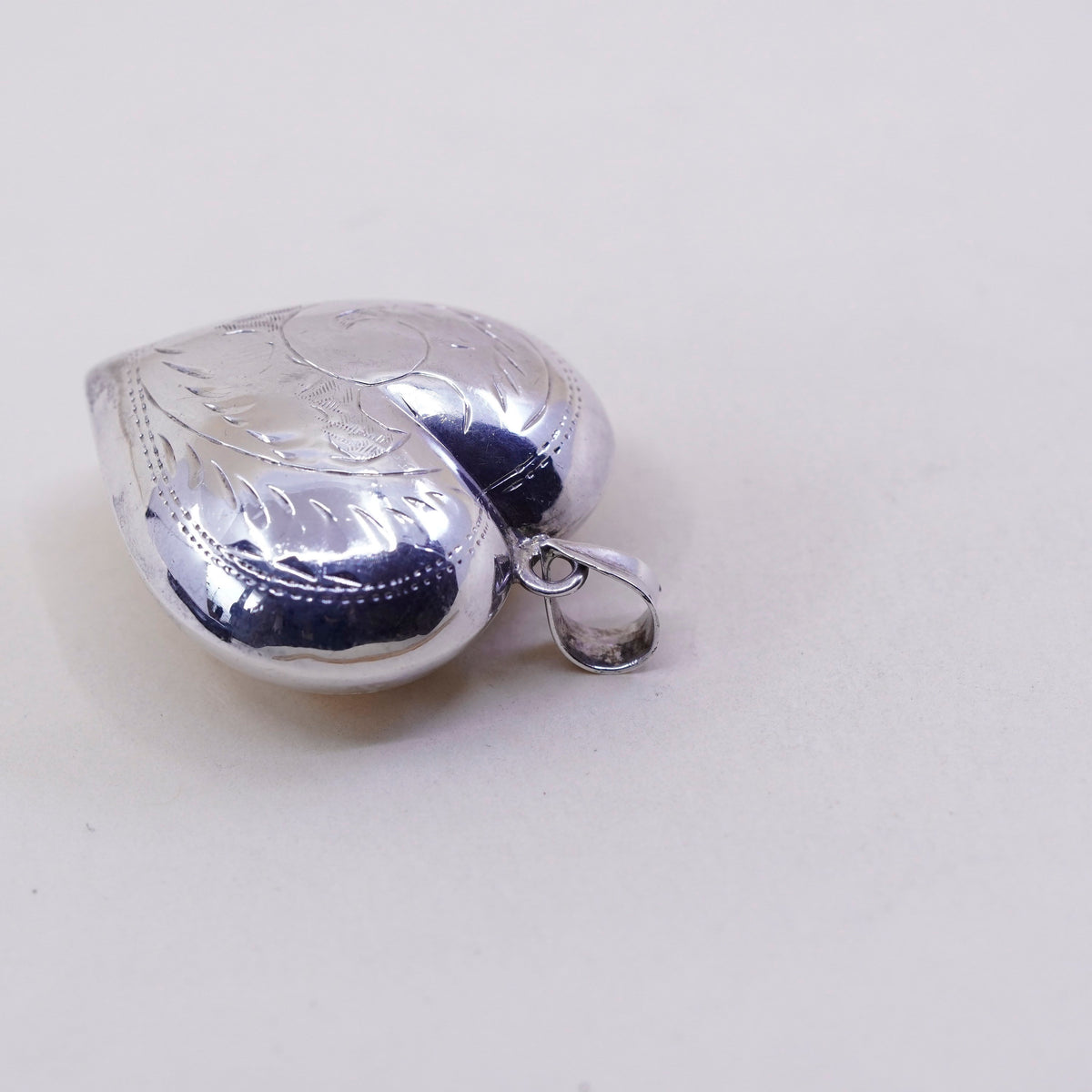 Vintage sterling silver handmade pendant, puffy textured 925 heart