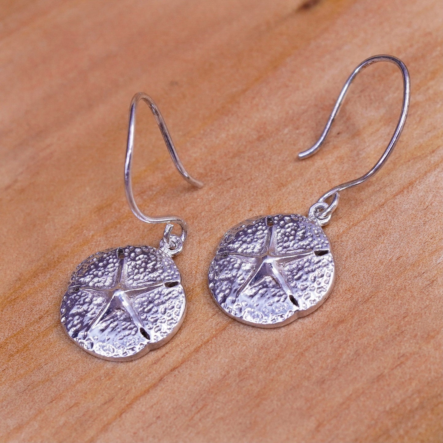 Vintage Sterling silver handmade earrings, 925 sand dollar drops