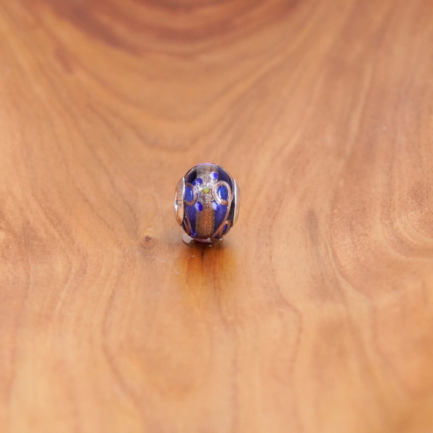 Vintage handmade blue Murano glass bead Sterling 925 silver charm