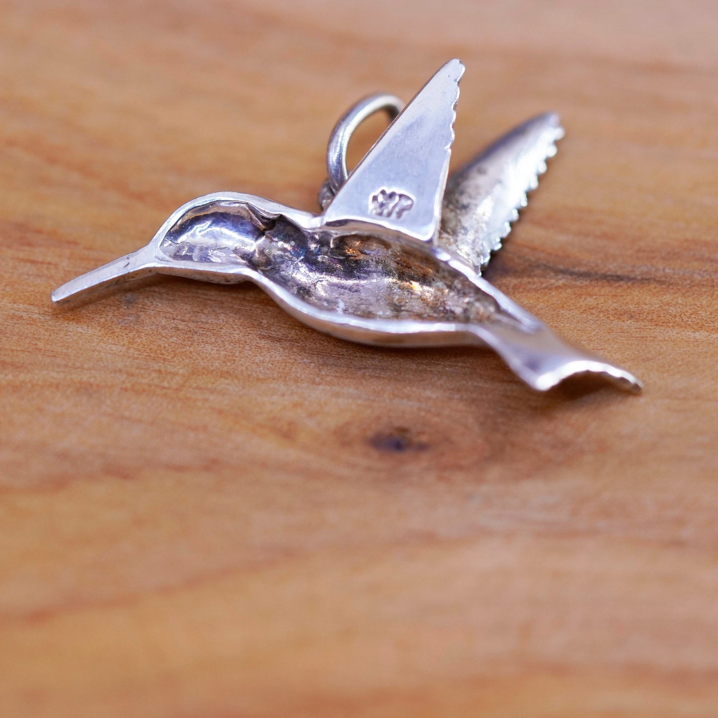 Vintage Sterling silver handmade pendant, 925 hummingbird bird charm
