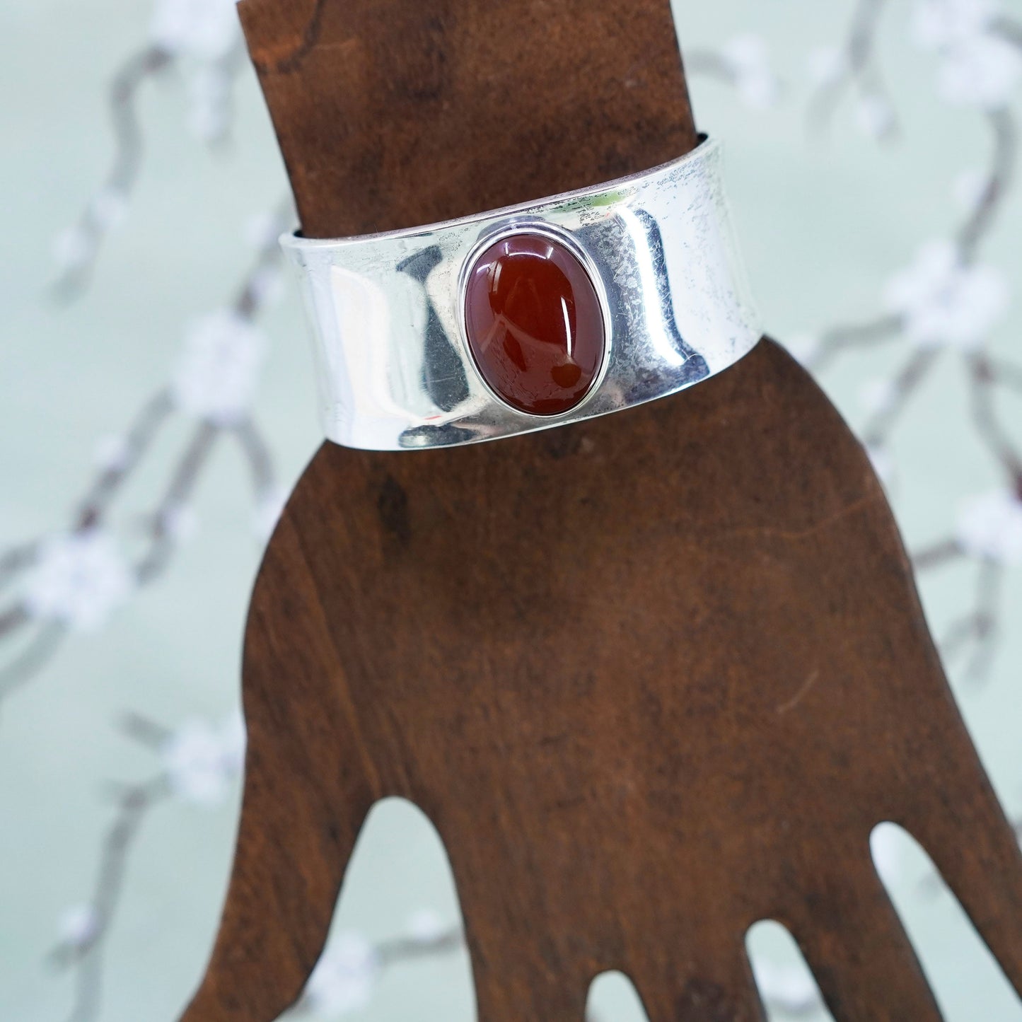 5.5”, Native American southwestern Handmade Sterling 925 silver cuff carnelian