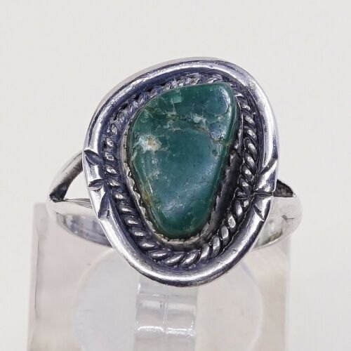 Sz 7.5 Vtg Native American Navajo Handmade Sterling 925 Silver W/ Turquoise Ring