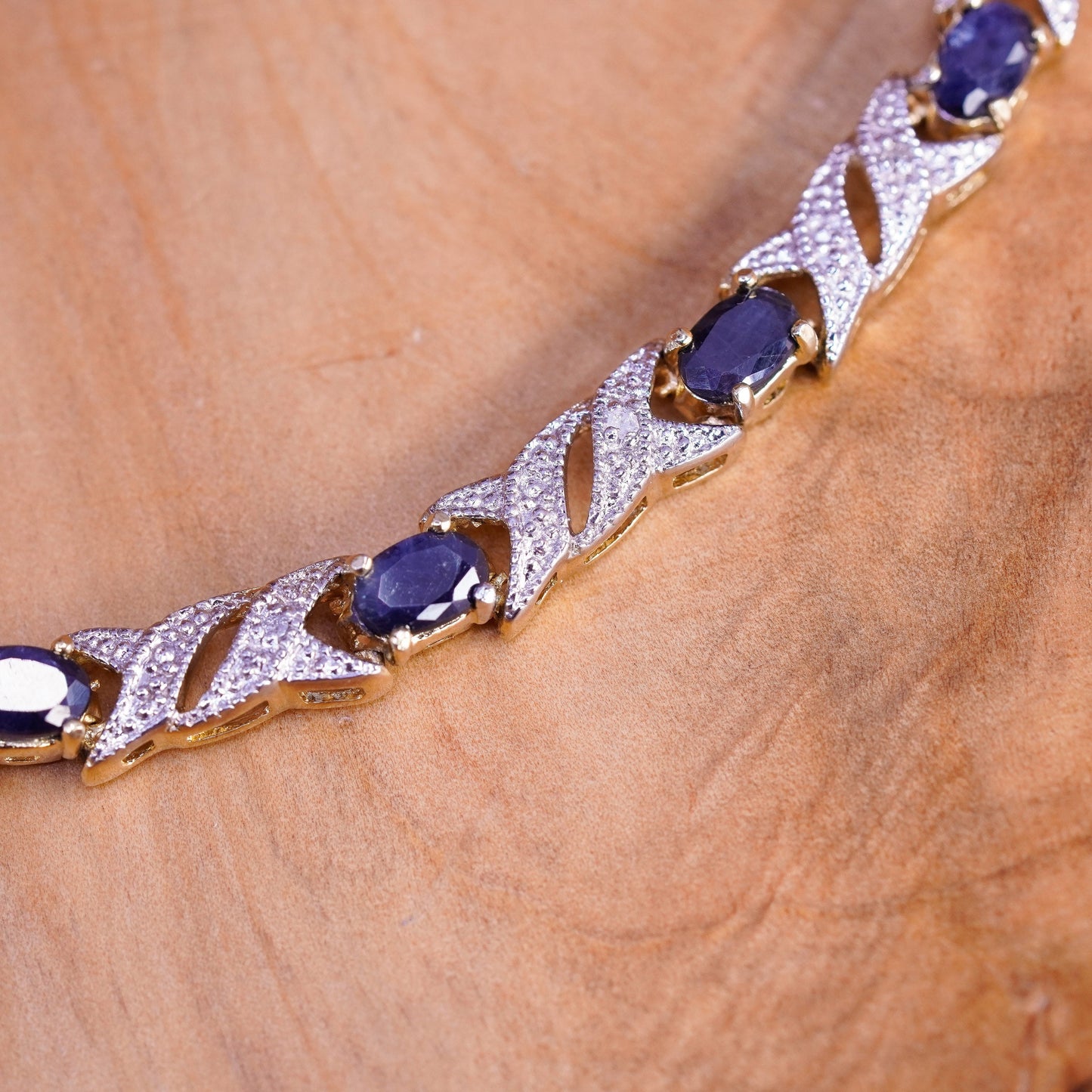 7”, vermeil gold over Sterling silver tennis bracelet with diamond and sapphire