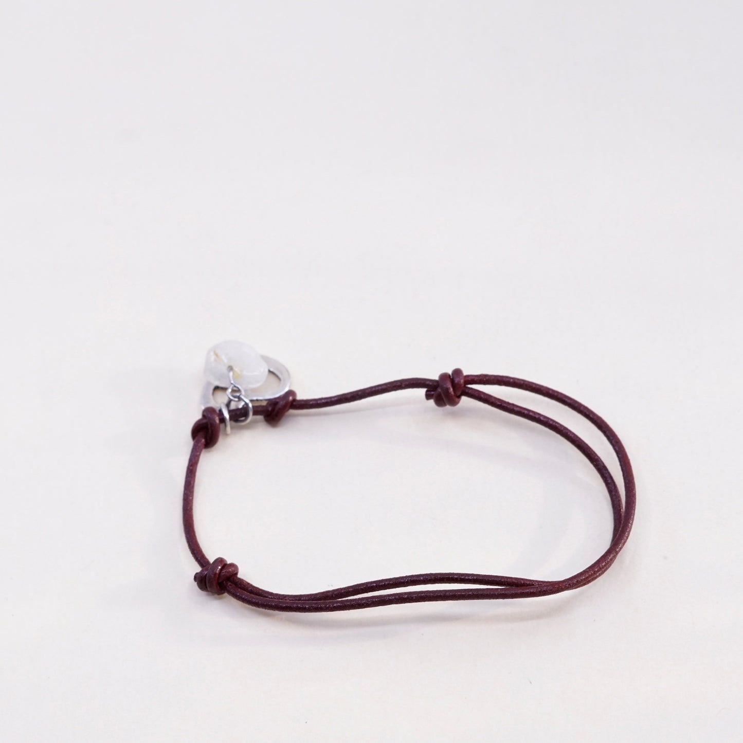 6.5”, vtg JCM Sterling silver handmade bracelet, 925 heart with leather core
