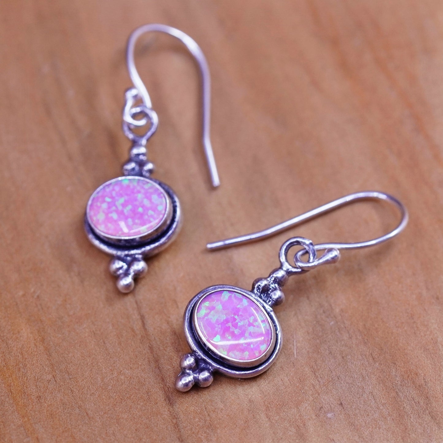 Vintage Sterling 925 silver handmade earrings with oval opal inlay
