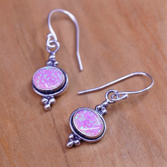 Vintage Sterling 925 silver handmade earrings with oval opal inlay