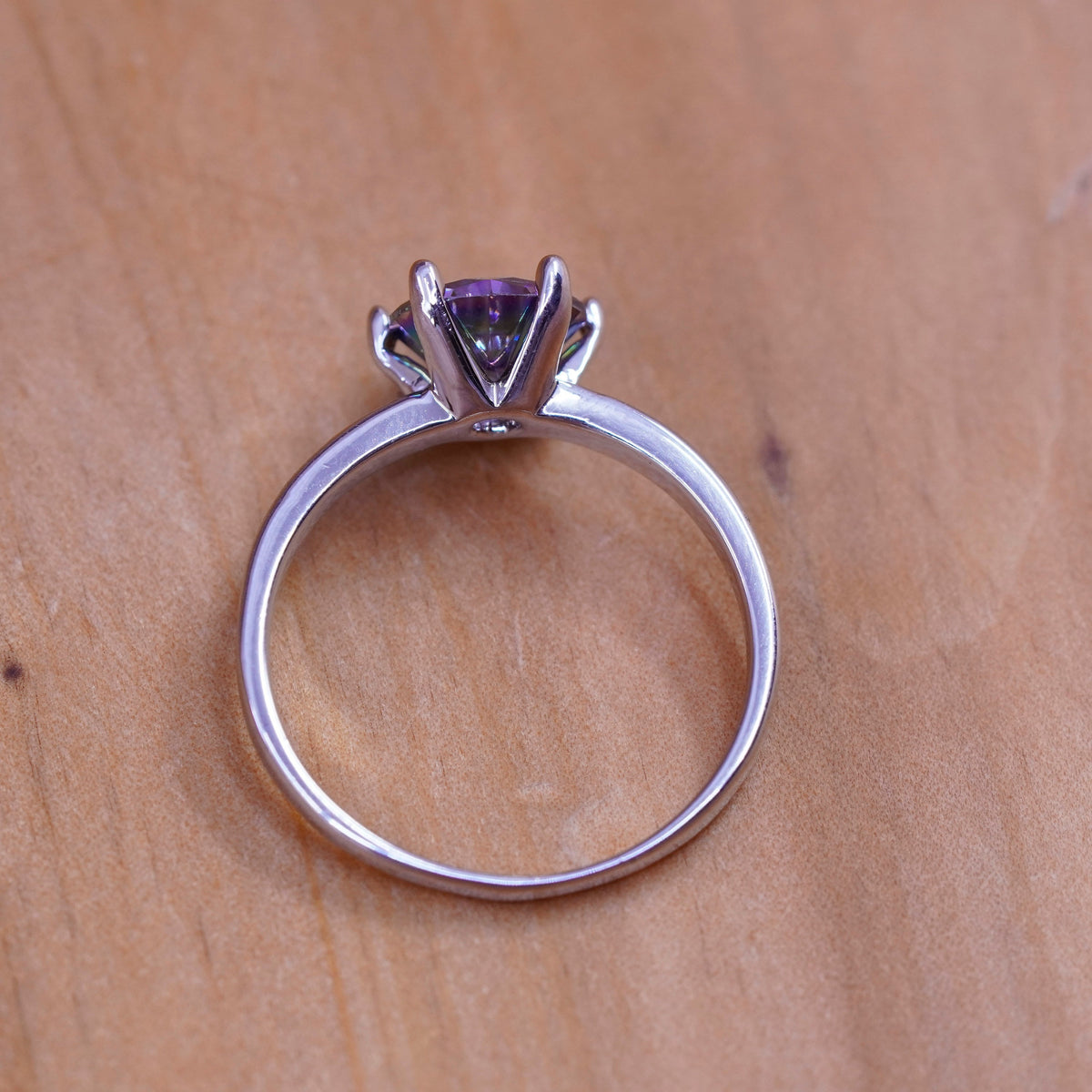 Size 9, vintage Sterling 925 silver engagement ring with rainbow topaz