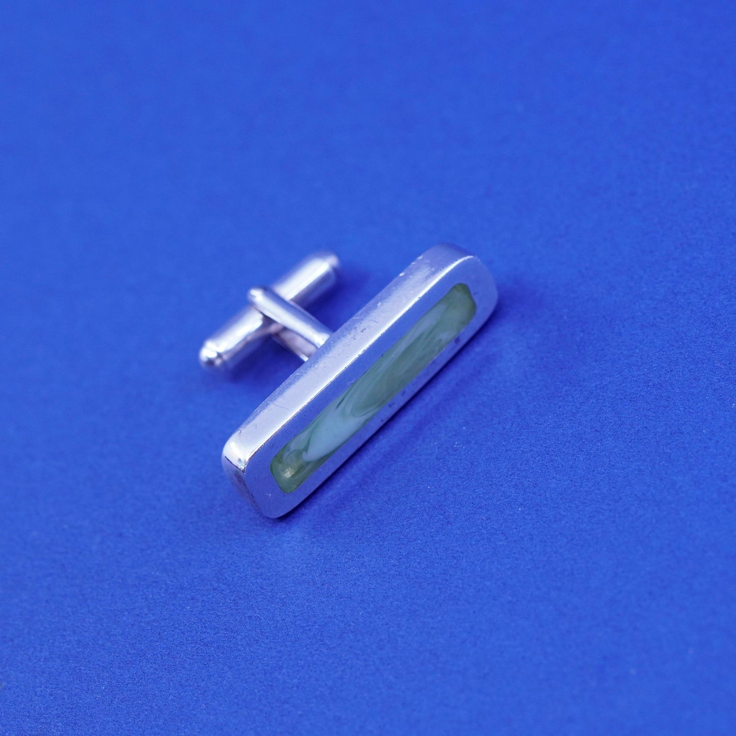 DD designer sterling silver Handmade cufflink, long 925 cuff links green resin