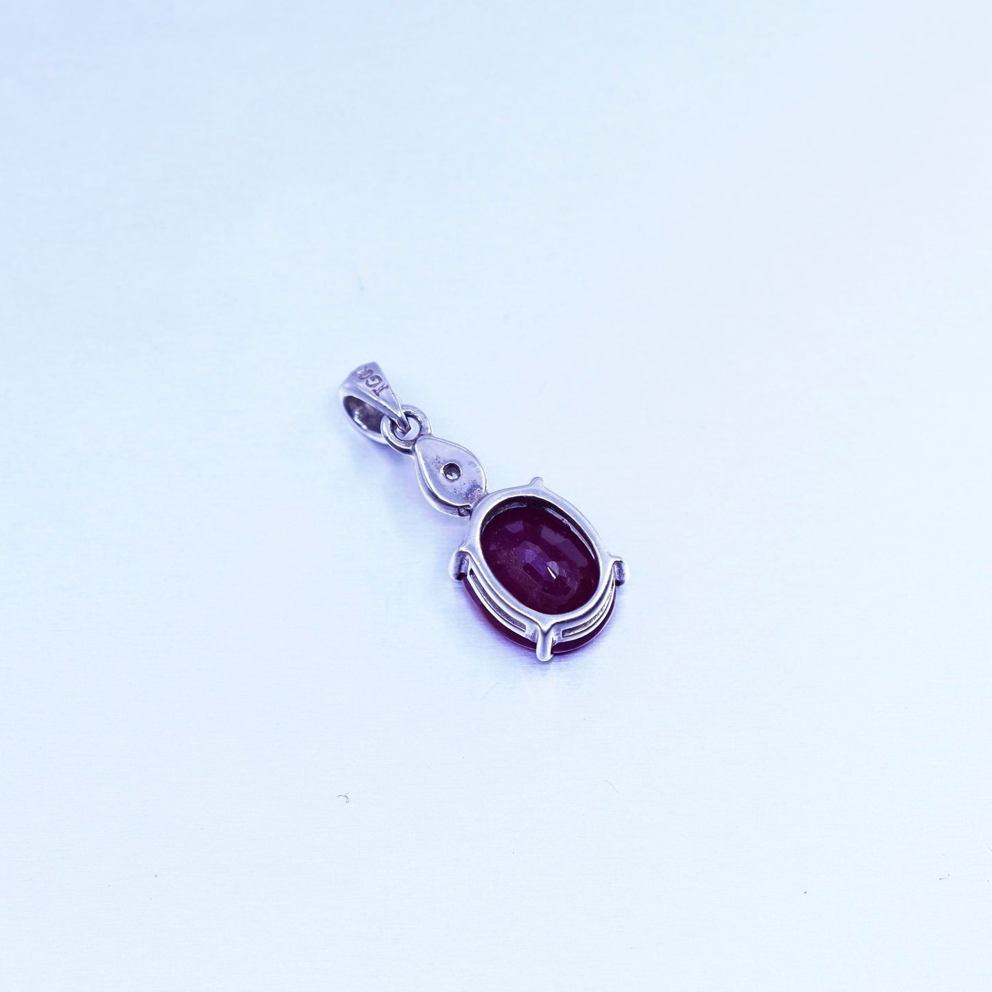 antique sterling 925 silver handmade pendant with oval ruby and cz