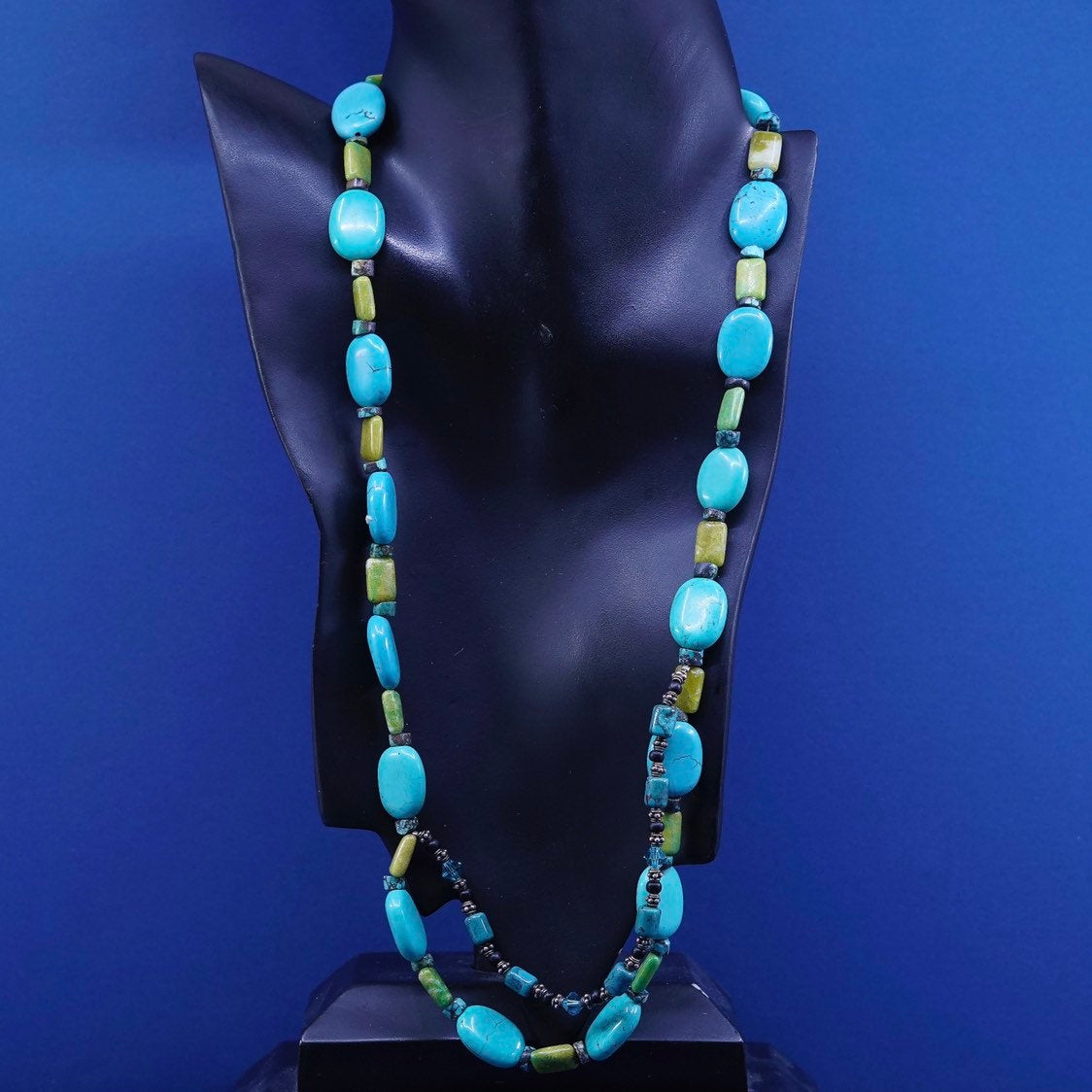 24+4”, vtg Sterling 925 silver Native American Navajo Bead necklace, turquoise