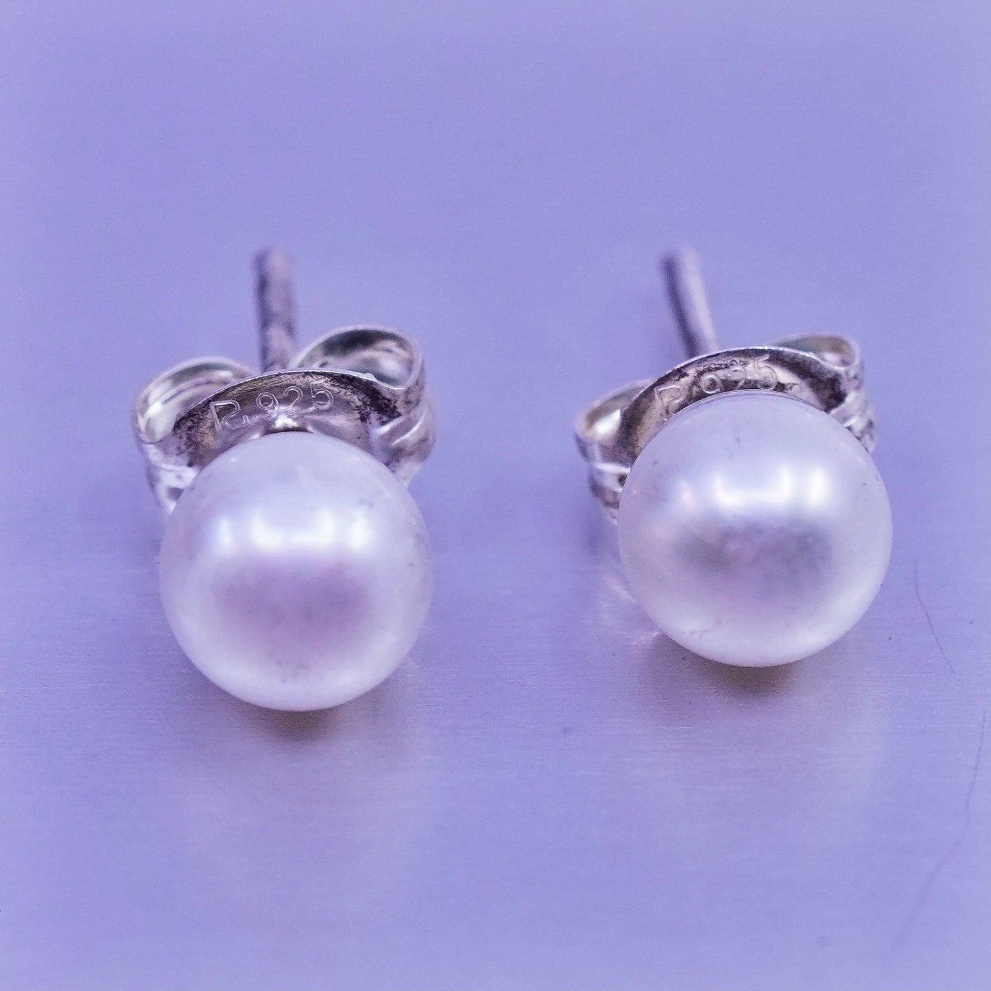 Vintage Sterling 925 silver handmade earrings, studs with pearl