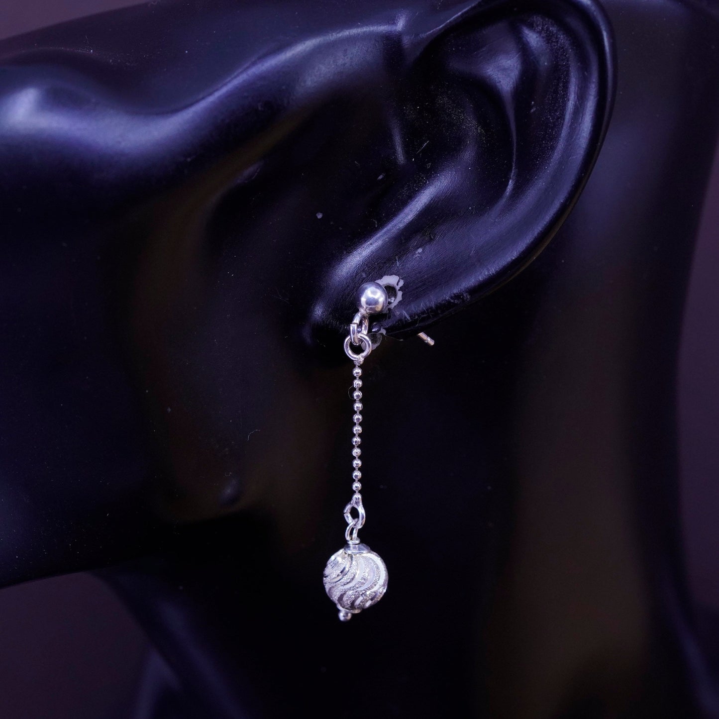 Vintage Italy Sterling silver Handmade earrings, 925 chain with bead dangles