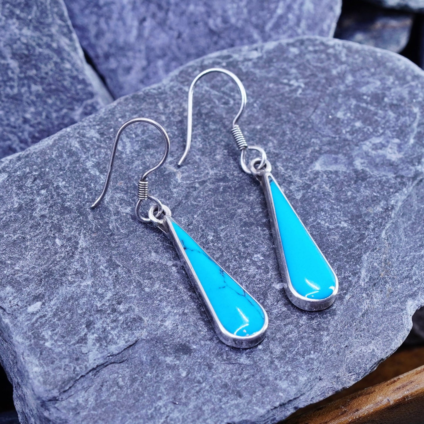 Vintage sterling 925 silver handmade earrings with turquoise