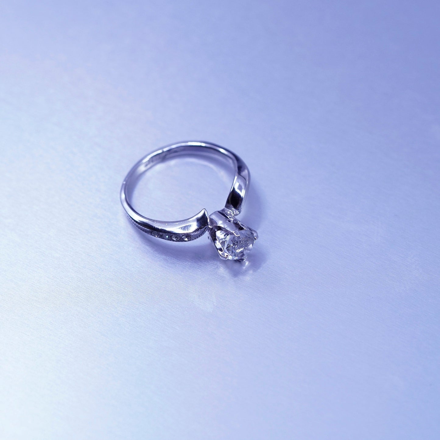 Size 5.25, vintage Sterling 925 silver handmade engagement ring with Cz