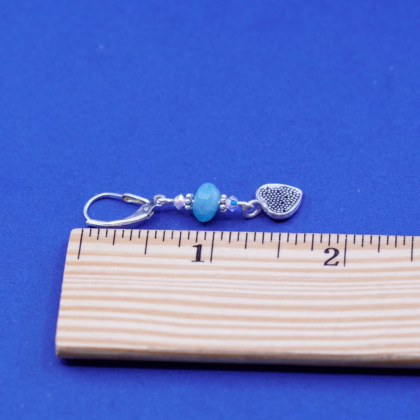 Vintage Sterling silver handmade earrings, 925 heart with jade beads