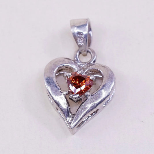 VTG sterling silver pendant, 925 silver heart pendant with ruby