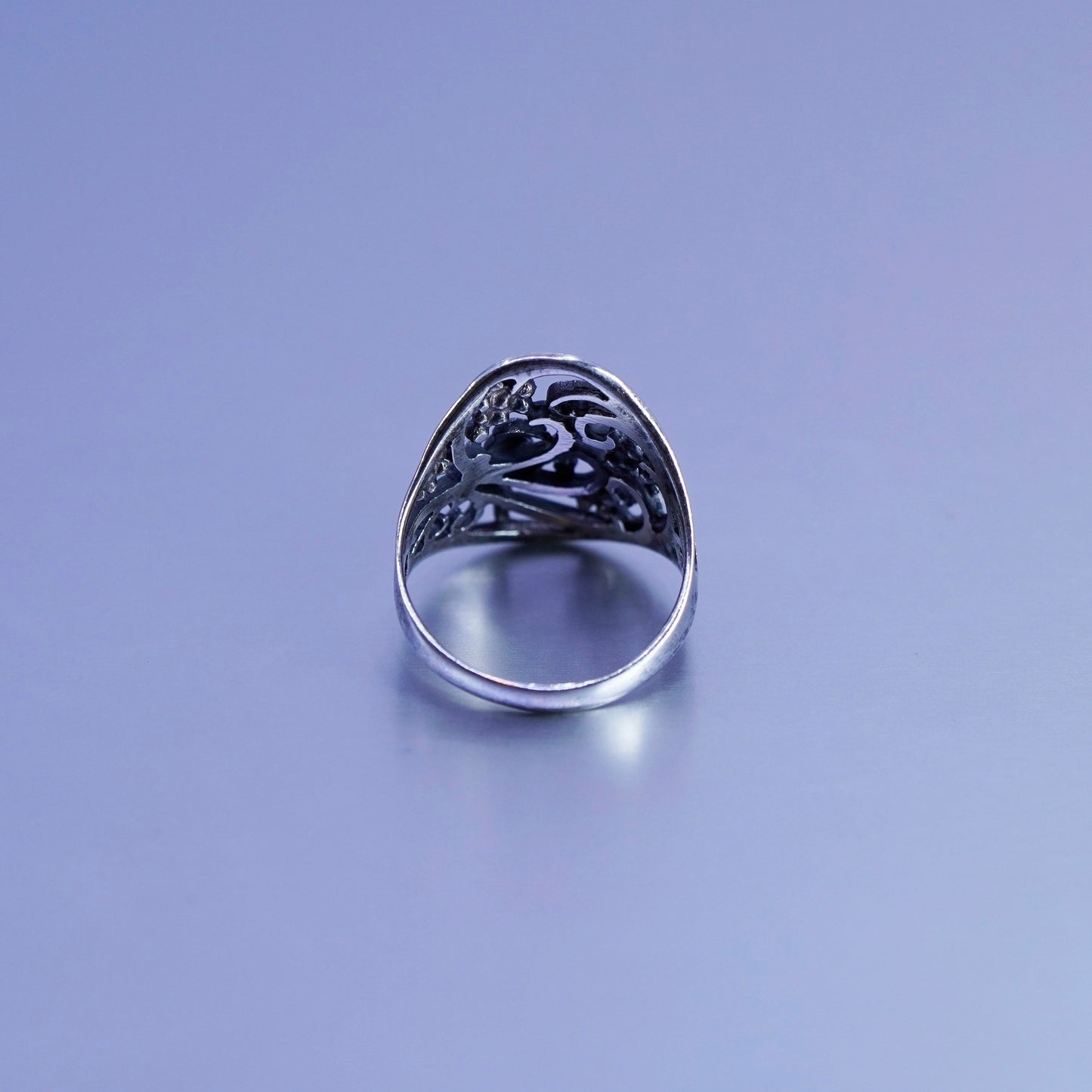 Size 8, vtg southwestern Sterling 925 silver handmade ring, filigree bird band