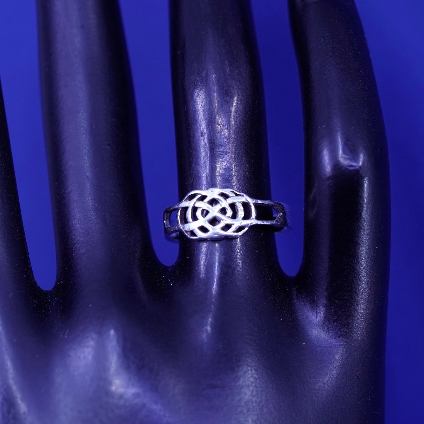 Size 7, vintage sterling silver handmade ring, 925 filigree braided woven band