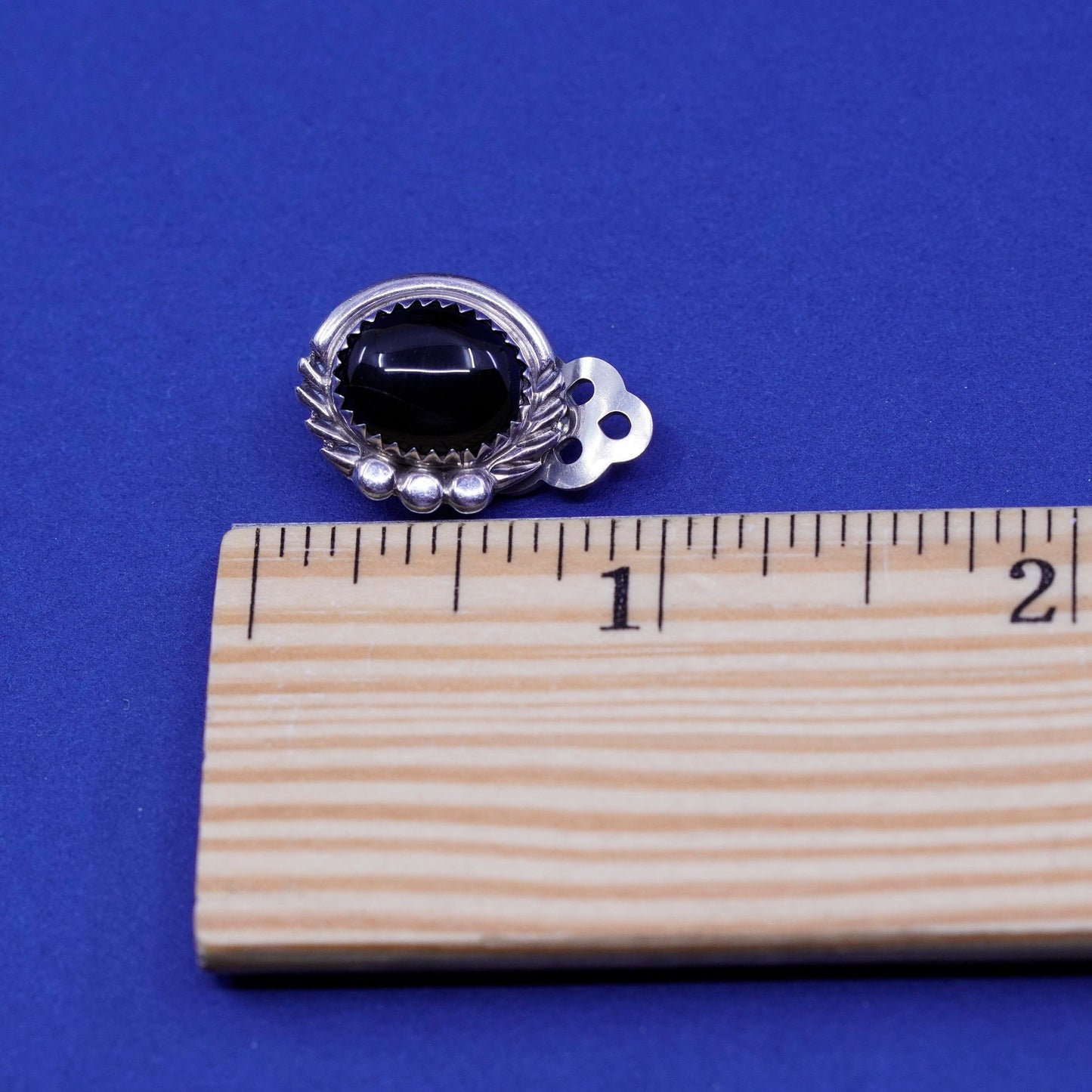 Native American navajo sterling silver handmade earrings with oval obsidian