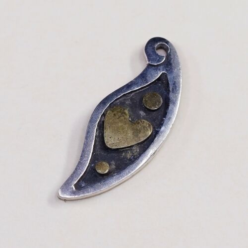 Vintage FAR Two Tone Love Maggie Sterling Silver Heart Pendant, Modern 925 Charm