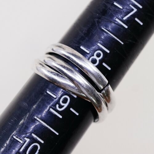 Size 8.25, Vtg Sterling Silver Handmade Ring, 925 Modern Entwinted Band