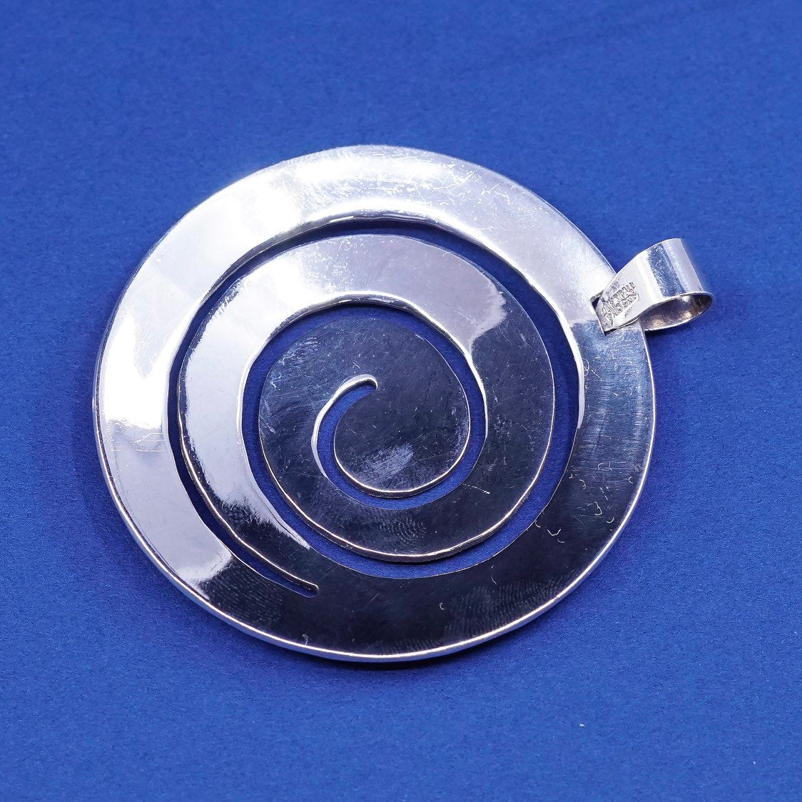 vtg CNA Sterling Silver Handmade Whirly Huge Pendant, 925 Hammered Swirl