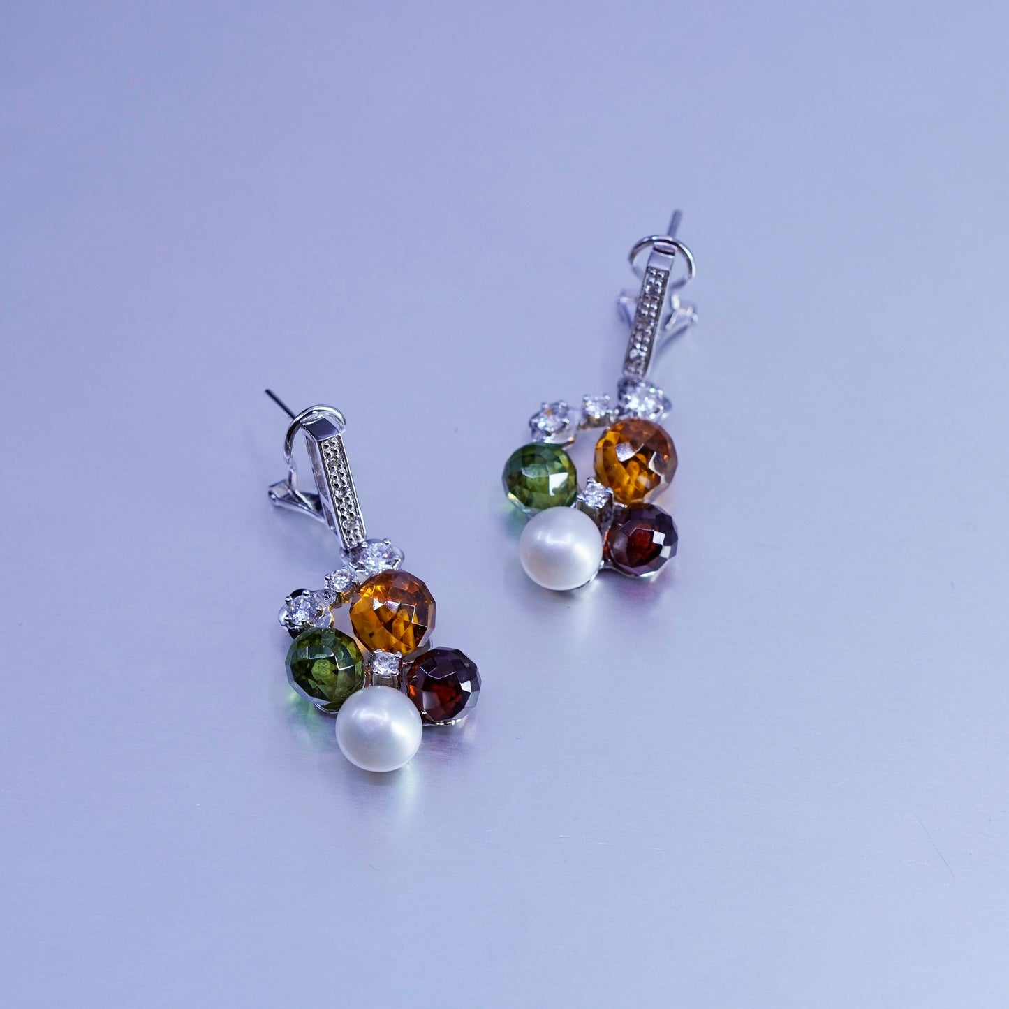 Sterling 925 silver handmade earrings with pearl citrine peridot garnet beads