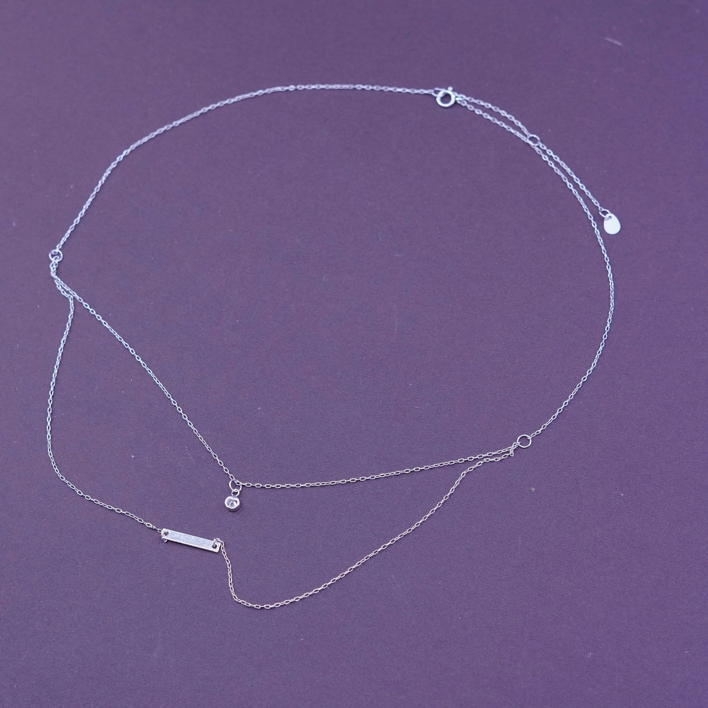 16+2”, vtg Sterling silver necklace, 925 circle chain w/ Cz and blank pendant