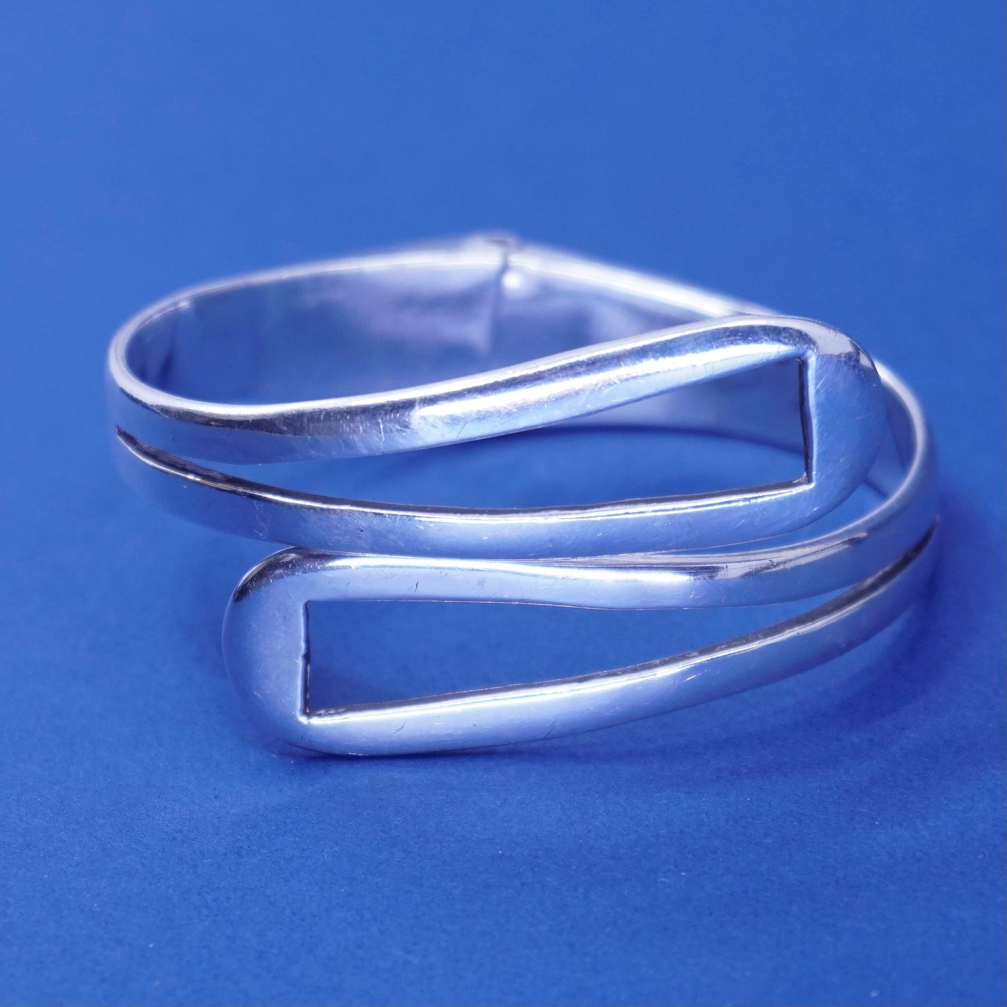 6”, vintage sterling silver handmade bracelet, 925 teardrop wrap bangle