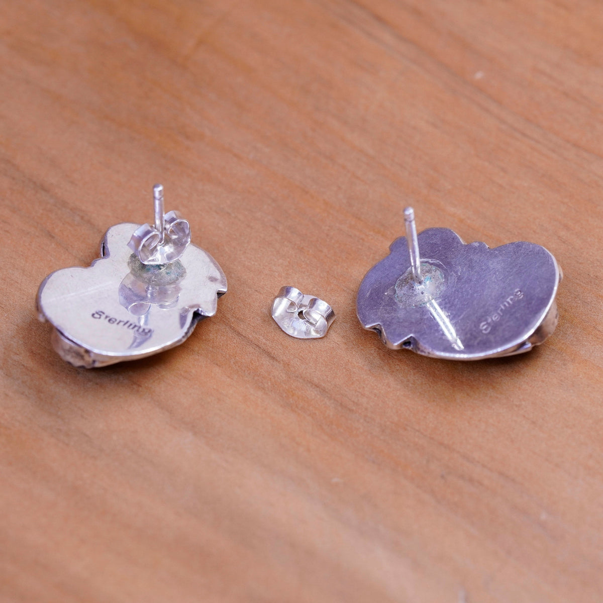 Vintage Sterling silver handmade earrings, southwestern 925 studs sodalite leaf
