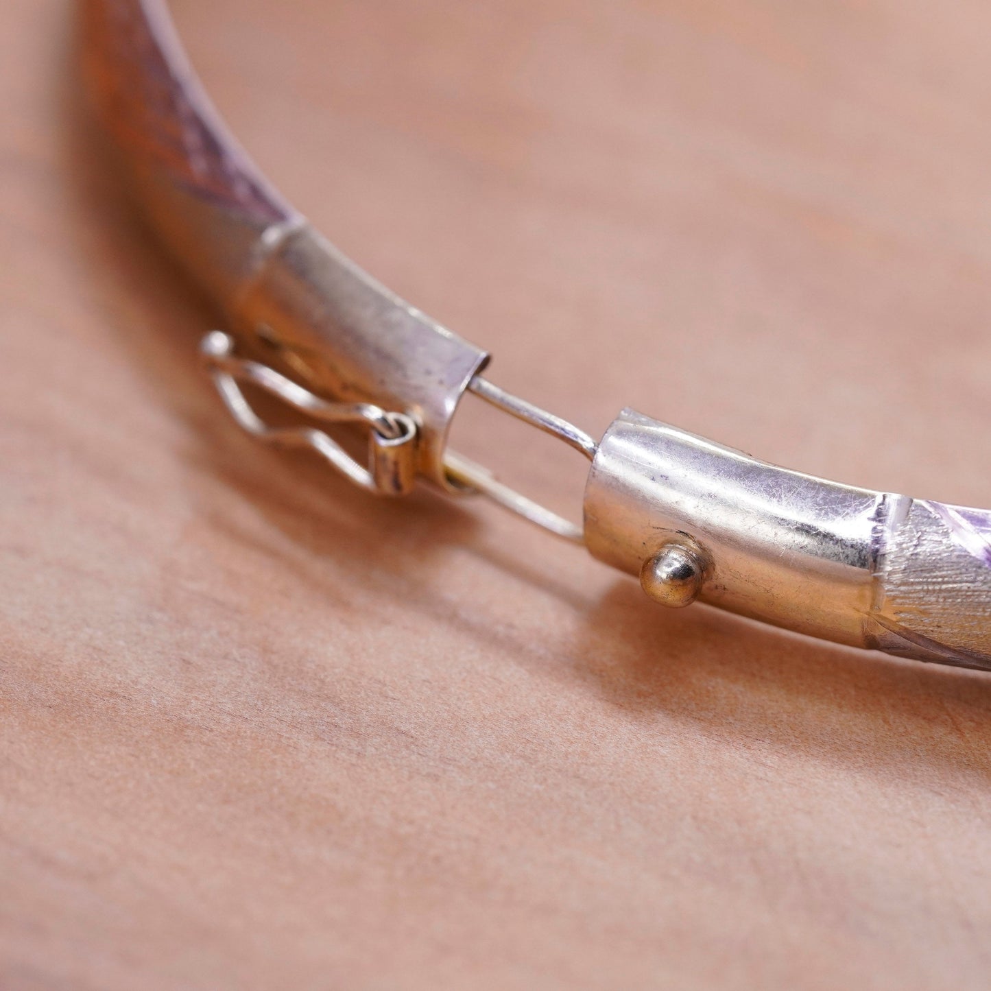 7.25”, Jordan gold Vermeil Sterling silver bracelet, textured 925 hinged bangle