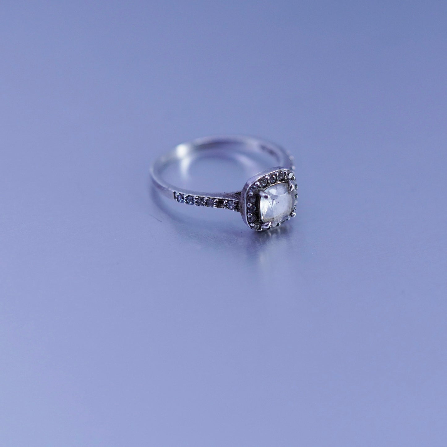 Size 8.25, vintage Sterling 925 silver handmade band ring with cluster Cz