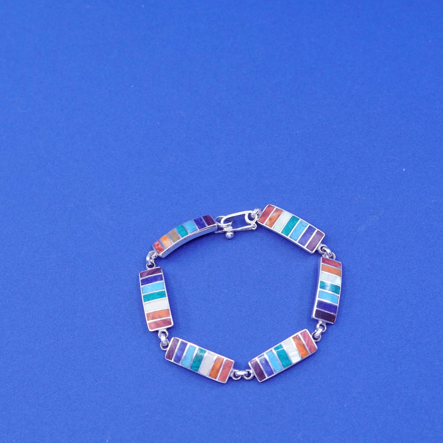 6.75”, vintage Peruvian Sterling silver handmade bracelet, Inca chakra 950 bar