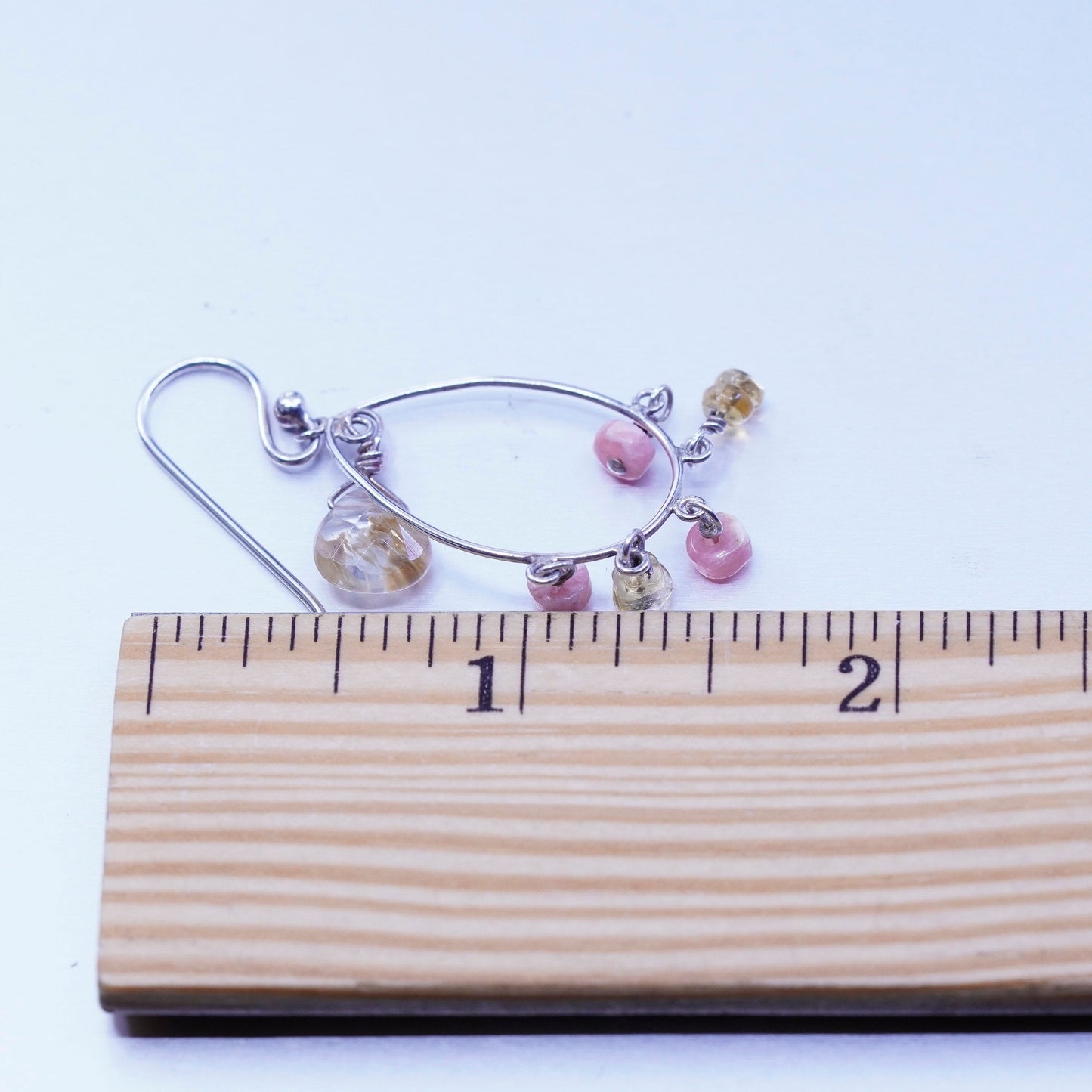 Vintage Sterling 925 silver teardrop earrings with citrine and agate