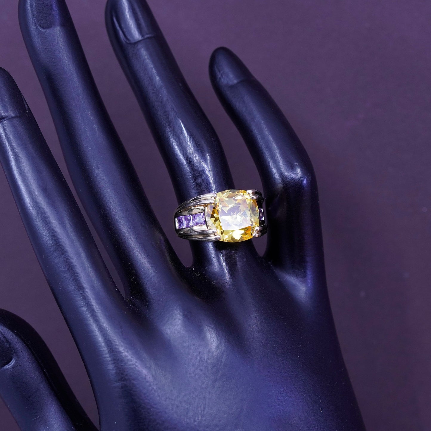 Size 6, vermeil gold over Sterling silver handmade ring, modern 925 citrine