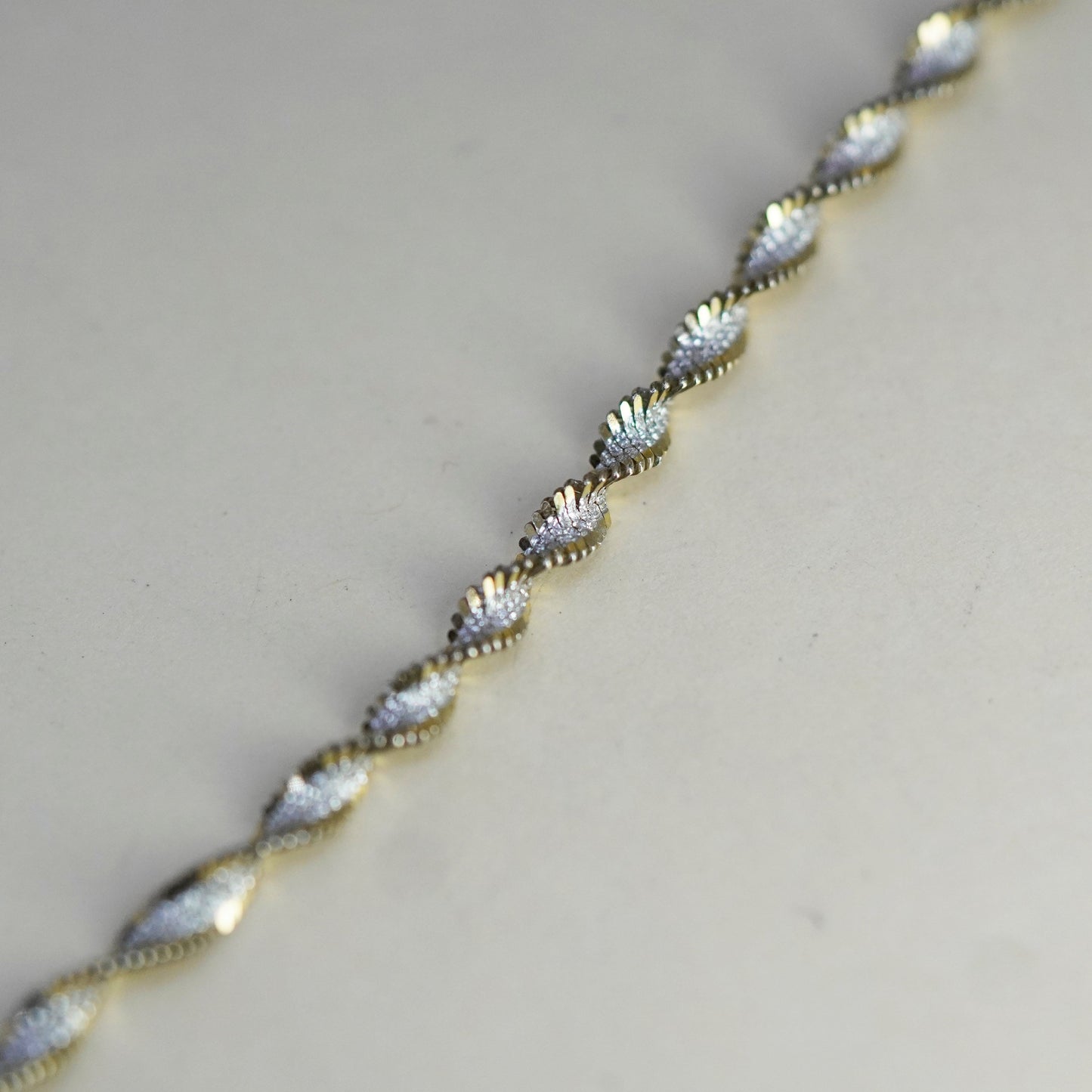 18”, two tone Sterling silver necklace glittering 925 twisted herringbone chain