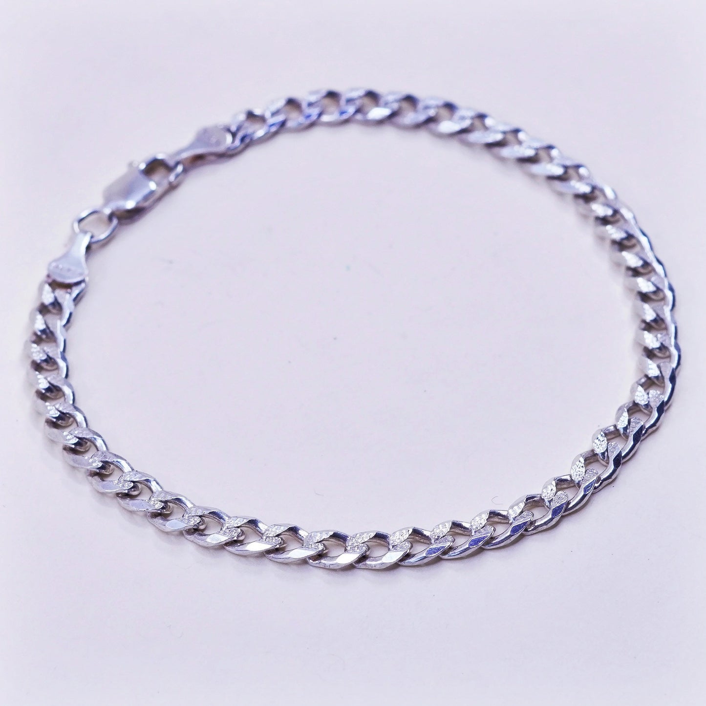 7.25”, 5mm, Vintage sterling 925 silver flatten curb bracelet