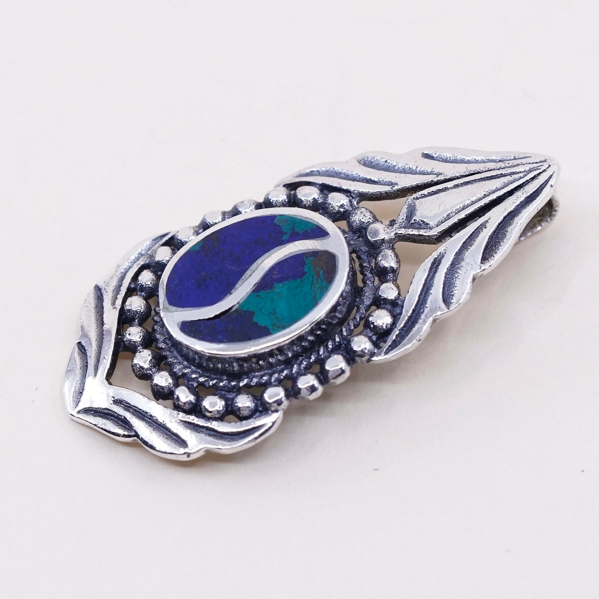 Vintage sterling 925 silver handmade pendant with turquoise and beads