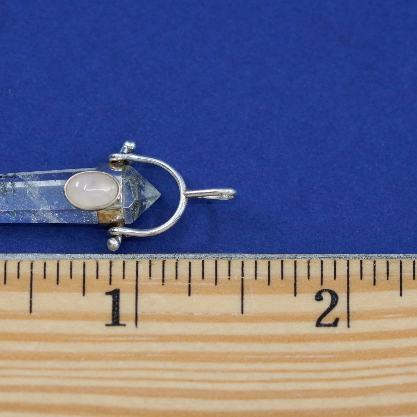 vtg handmade sterling silver charm, 925 Crystal healing Tourmalinated Quartz
