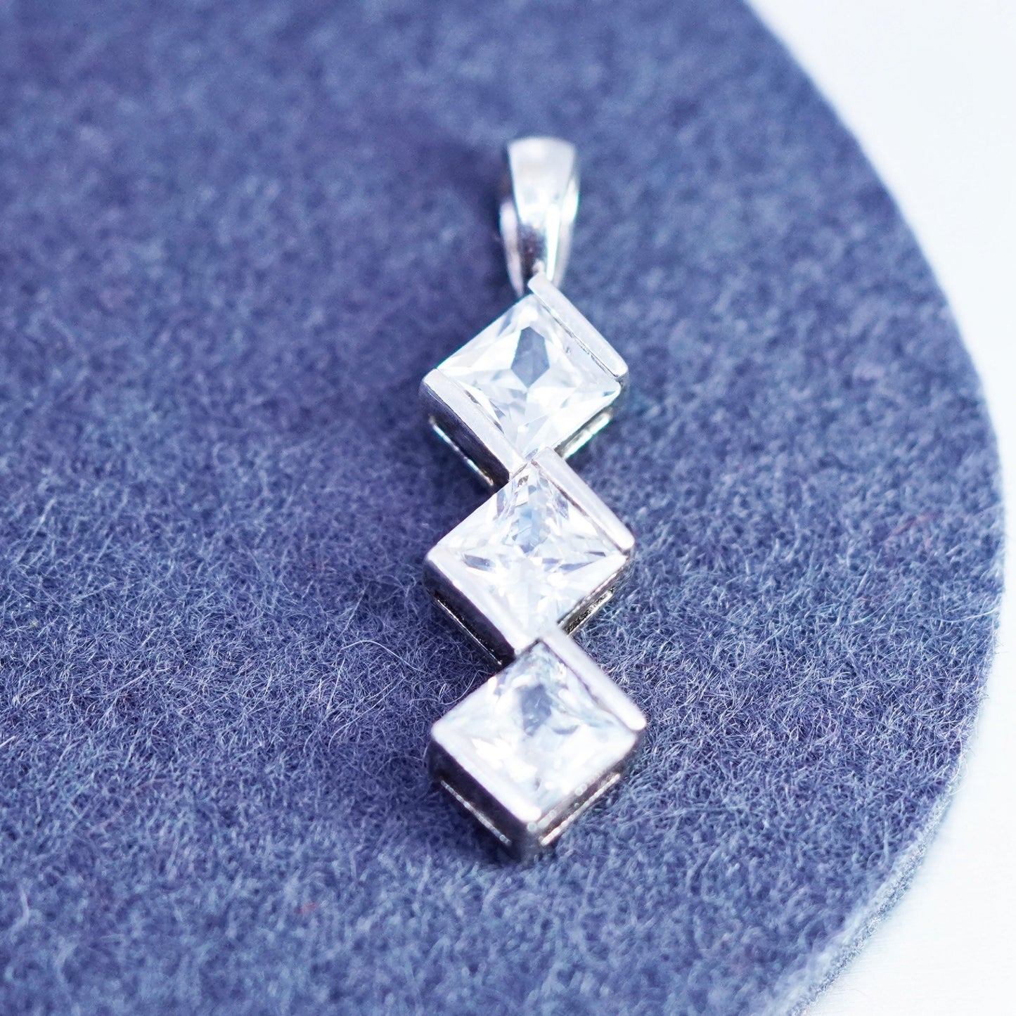 Vintage sterling 925 silver pendant with square Cz