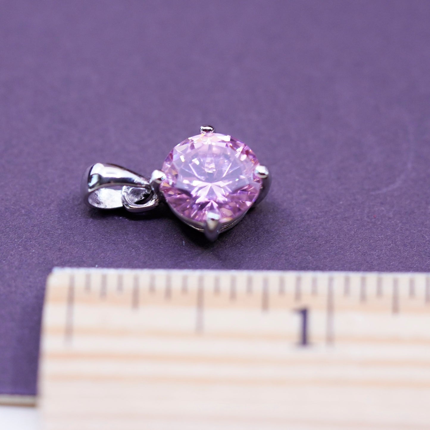 Vintage Sterling 925 silver handmade pendant with pink crystal