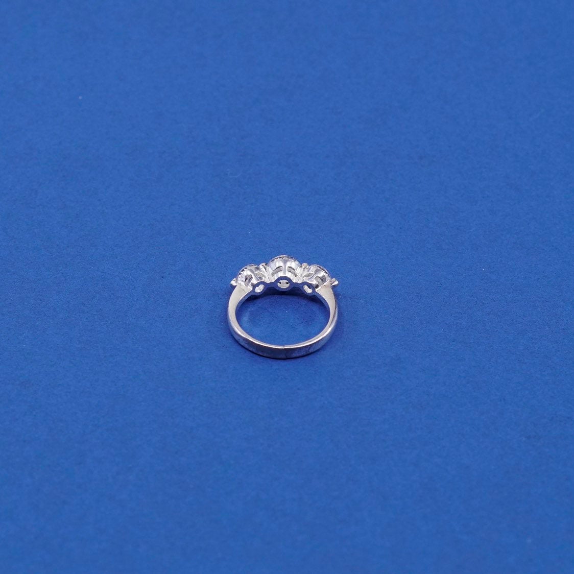 sz 6.75, vtg Sterling silver handmade ring, 925 engagement ring w/ cz