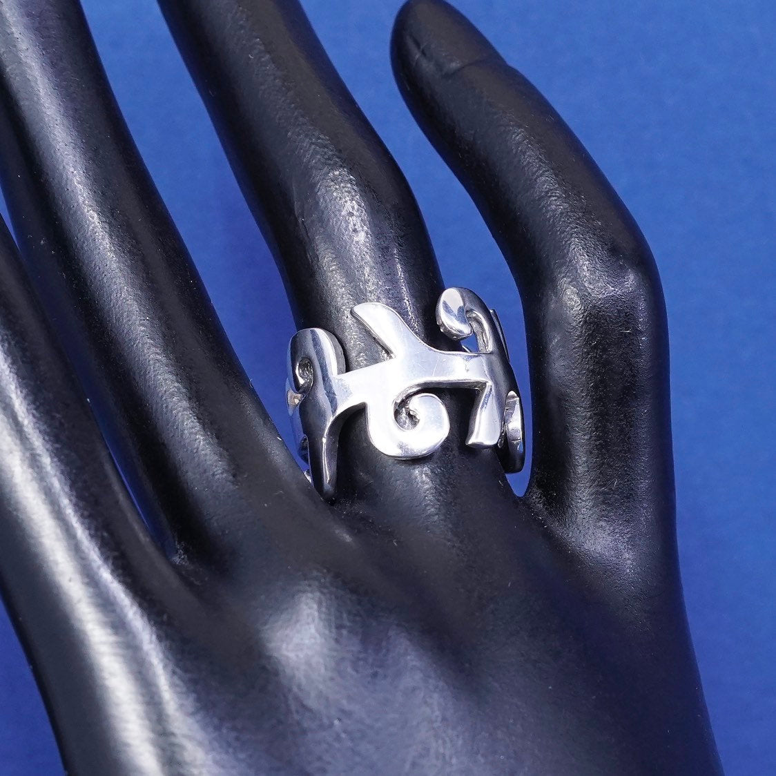 Size 6, vtg sterling silver handmade ring, 925 filigree whirl band