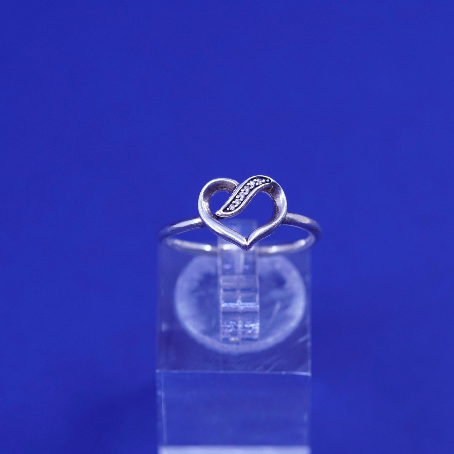 Size 7, vintage ALE Sterling 925 silver handmade heart ring with cz
