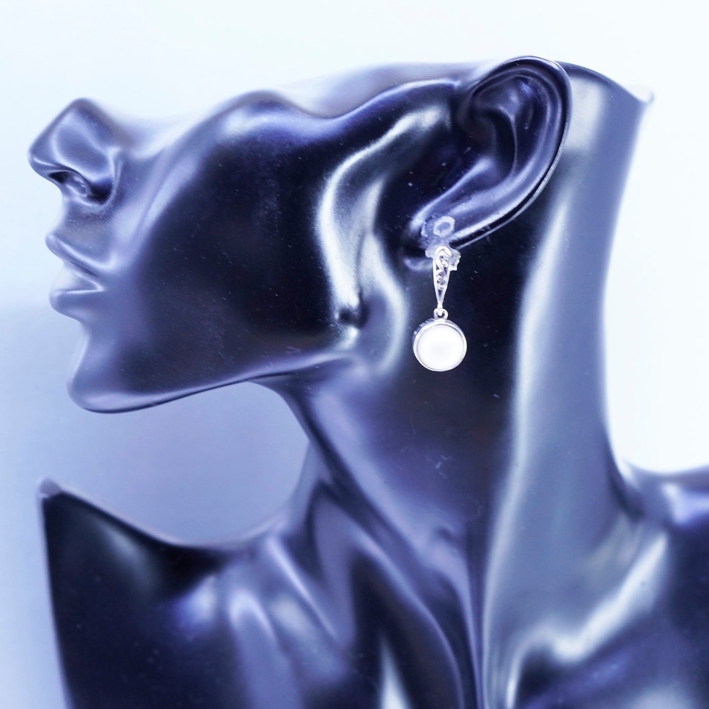 Vintage Sterling 925 silver handmade filigree earrings with pearl