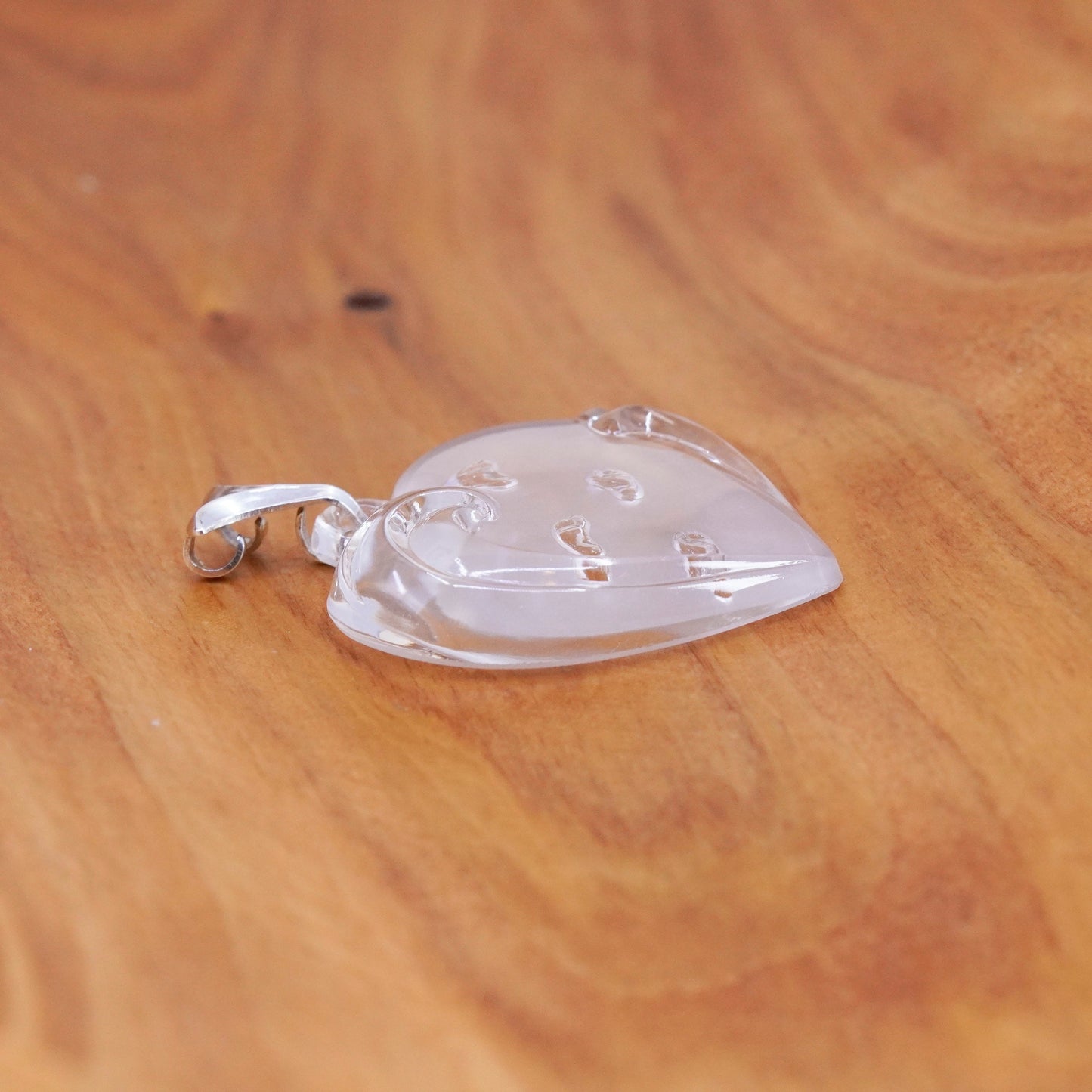 Lenox vintage glass heart with footprint embossed and Sterling 925 silver bail