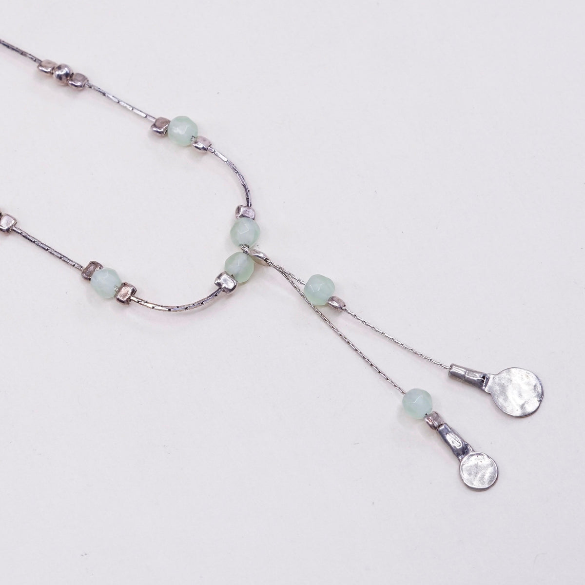 16”, Sterling silver necklace, 925 snake chain with jade beads and dangles