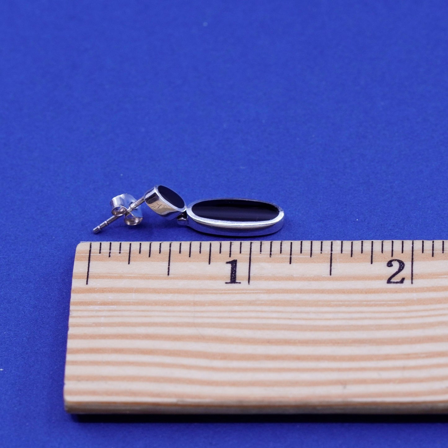 Vintage sterling 925 silver handmade earrings with oval obsidian